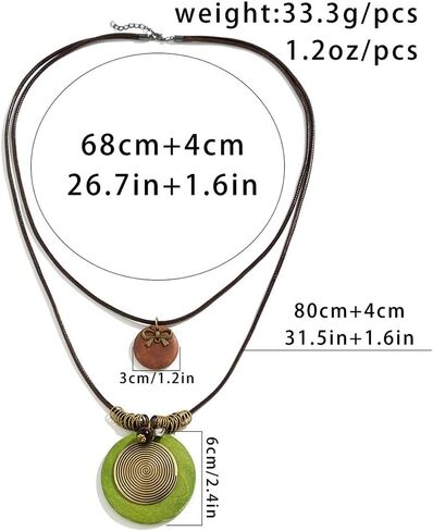 FUTIMELY Long Boho Necklaces for Women,Vintage Ethnic Stackable Leather Cord Long Necklace,Wooden Round Pendant Sweater Necklace in Kuwait