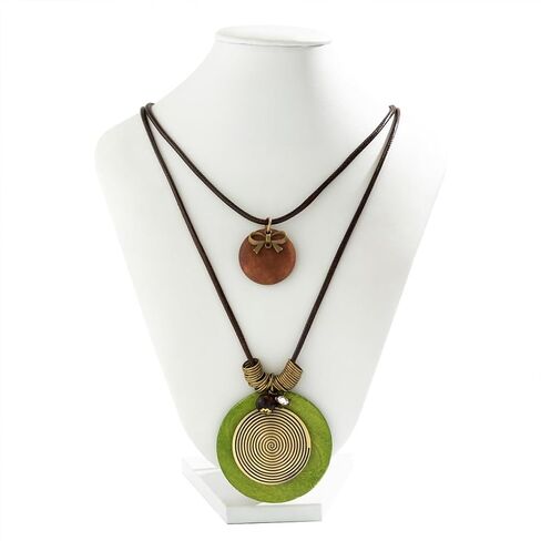 FUTIMELY Long Boho Necklaces for Women,Vintage Ethnic Stackable Leather Cord Long Necklace,Wooden Round Pendant Sweater Necklace in Kuwait