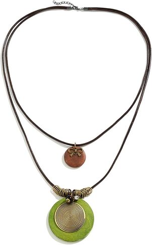 FUTIMELY Long Boho Necklaces for Women,Vintage Ethnic Stackable Leather Cord Long Necklace,Wooden Round Pendant Sweater Necklace in Kuwait
