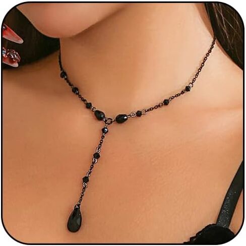 Gothic Blood Drop Necklace Red Crystal Teardrop Necklace Goth Vintage Black Y Necklace Punk Style Y2K Choker Necklace Halloween Necklace Gothic Jewelry Halloween Cosplay Party Jewelry for Women in Saudi Arabia