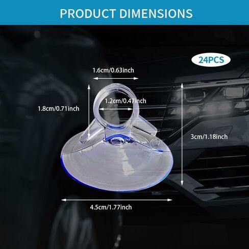 24PCS Car Glass Windshield Sunshade Suction Cups, Suction Cup Hook, Multi-Purpose Window Suction Cup, Thick Professional Strength Sucker Pad Fit for Bathroom Wall Door (Transparent, 4.5 cm) in Kuwait