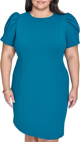 DKNY Womens Short Puff Sleeve Jewel Neck Exposed Zipper Knee Length Dress in Saudi Arabia
