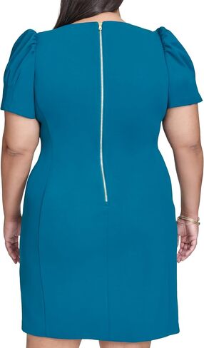 DKNY Womens Short Puff Sleeve Jewel Neck Exposed Zipper Knee Length Dress in Saudi Arabia