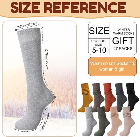27 Pairs Warm Knee High Socks for Women Soft Cotton Thermal Knit Long Socks Winter Tall Boot Cushioned Women Calf for Hiking Work Skiing Camping Running Gifts in Saudi Arabia