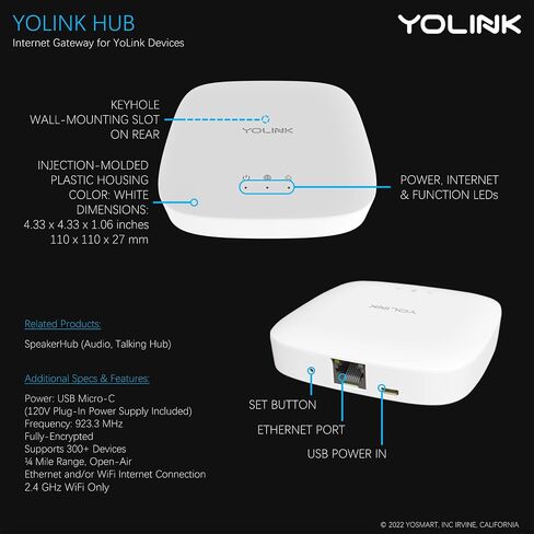 YoLink مكبر الصوت Hub - محور مكبر الصوت المنزلي الذكي، تشغيل النغمات/التنبيهات ورسائلك المخصصة لتحويل النص إلى كلام، والإعلانات الصوتية، والتنبيه الصوتي الصوتي، والتنبيهات المنطوقة، ونطاق ¼ ميل يعمل بتقنية LoRa، يتطلب WiFi in Kuwait