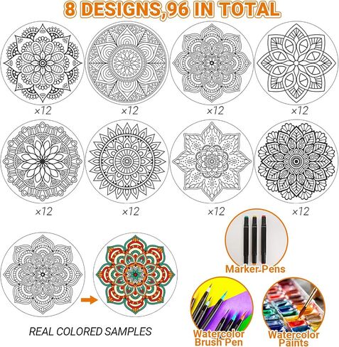 48 Pcs Fuzzy Mandala Coloring Cardstock, Velvet Art Mandalas Fuzzy Coloring Posters DIY Your Own Mandala Cards Coloring Activity for Kids Adults for Diwali Holi Activity in Kuwait