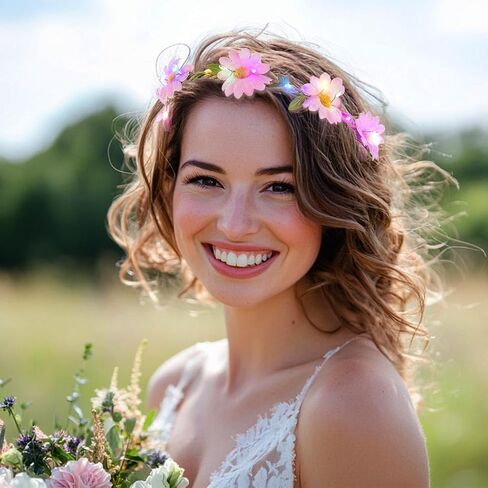 Foyte 4PCS Light Up Sunflower Headbands Daisy Floral Crown Hawaiian Headpieces Fairy Flower Hair Accessories for Summer Party (white,green,pink,blue, a) in Kuwait
