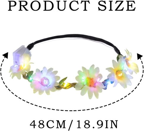 Foyte 4PCS Light Up Sunflower Headbands Daisy Floral Crown Hawaiian Headpieces Fairy Flower Hair Accessories for Summer Party (white,green,pink,blue, a) in Kuwait