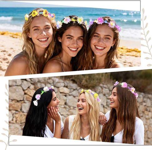 Foyte 4PCS Light Up Sunflower Headbands Daisy Floral Crown Hawaiian Headpieces Fairy Flower Hair Accessories for Summer Party (white,green,pink,blue, a) in Kuwait