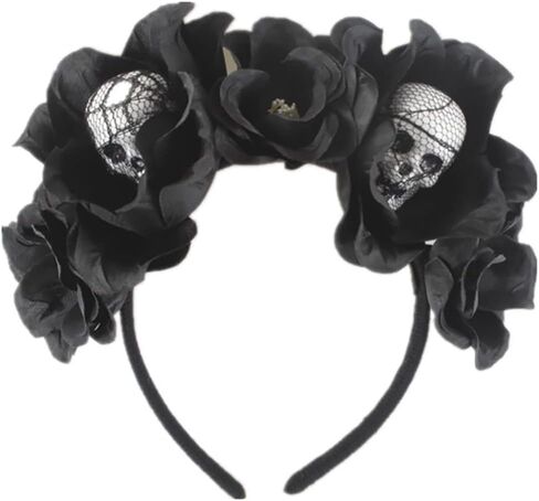 EARENT Halloween Rose Skull Headband Black Flower Crown Hair Bands Gothic Floral Leaf Veils Hair Hoops Headpieces Costume Party Masquerade Decoration Hair Accessories for Women in Saudi Arabia