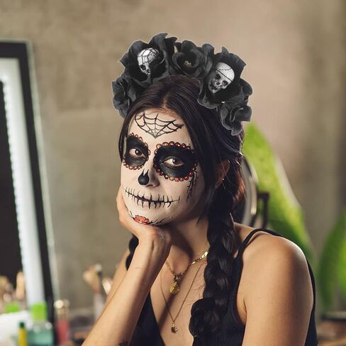 EARENT Halloween Rose Skull Headband Black Flower Crown Hair Bands Gothic Floral Leaf Veils Hair Hoops Headpieces Costume Party Masquerade Decoration Hair Accessories for Women in Saudi Arabia