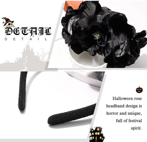 EARENT Halloween Rose Skull Headband Black Flower Crown Hair Bands Gothic Floral Leaf Veils Hair Hoops Headpieces Costume Party Masquerade Decoration Hair Accessories for Women in Saudi Arabia