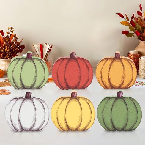 COCHIE Wooden Fall Leaves Decorations for Home Office Indoor, Farmhouse Thanksgiving Table Tiered Tray Decor Set of 6, Vintage Fall Harvest Maple Leaf Block Signs Tabletop Shelf Decoration (Retro) in Saudi Arabia