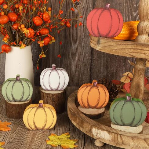 COCHIE Wooden Fall Leaves Decorations for Home Office Indoor, Farmhouse Thanksgiving Table Tiered Tray Decor Set of 6, Vintage Fall Harvest Maple Leaf Block Signs Tabletop Shelf Decoration (Retro) in Saudi Arabia