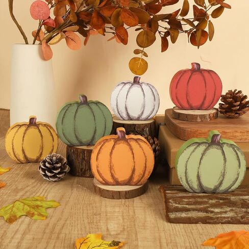 COCHIE Wooden Fall Leaves Decorations for Home Office Indoor, Farmhouse Thanksgiving Table Tiered Tray Decor Set of 6, Vintage Fall Harvest Maple Leaf Block Signs Tabletop Shelf Decoration (Retro) in Saudi Arabia