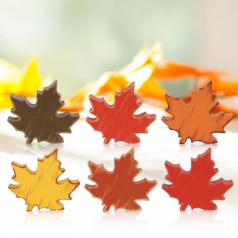 COCHIE Wooden Fall Leaves Decorations for Home Office Indoor, Farmhouse Thanksgiving Table Tiered Tray Decor Set of 6, Vintage Fall Harvest Maple Leaf Block Signs Tabletop Shelf Decoration (Retro) in Saudi Arabia