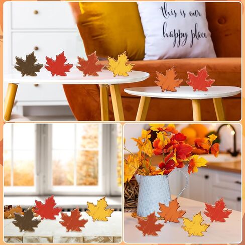 COCHIE Wooden Fall Leaves Decorations for Home Office Indoor, Farmhouse Thanksgiving Table Tiered Tray Decor Set of 6, Vintage Fall Harvest Maple Leaf Block Signs Tabletop Shelf Decoration (Retro) in Saudi Arabia