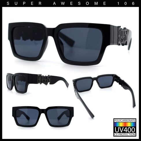 SA106 All Black Bold Gothic Logo Thick Arm Gangster Horn Rim Sunglasses in Saudi Arabia