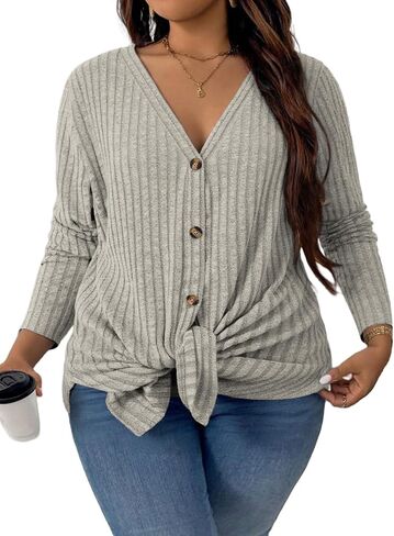 VISLILY Plus-Size-Sweaters for Women Trendy Long Sleeve Lightweight Cardigan Outerwear Loose Button Tunic Open Front Tops in Saudi Arabia