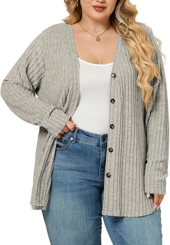 VISLILY Plus-Size-Sweaters for Women Trendy Long Sleeve Lightweight Cardigan Outerwear Loose Button Tunic Open Front Tops in Saudi Arabia