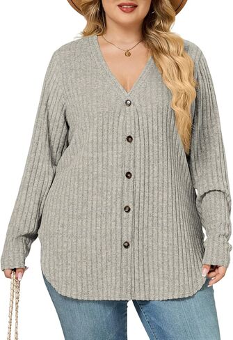 VISLILY Plus-Size-Sweaters for Women Trendy Long Sleeve Lightweight Cardigan Outerwear Loose Button Tunic Open Front Tops in Saudi Arabia