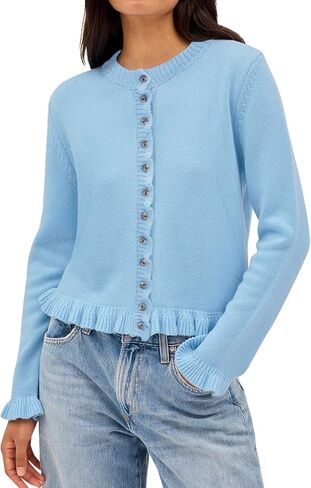 سترة نسائية من Balimtoy مقصوصة مكشكشة خفيفة الوزن بياقة دائرية وأكمام طويلة وأزرار سفلية من القطن سترات الخريف اللطيفة in Kuwait