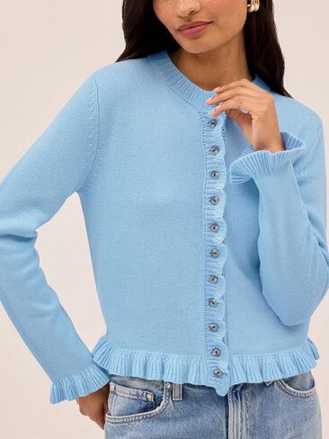 سترة نسائية من Balimtoy مقصوصة مكشكشة خفيفة الوزن بياقة دائرية وأكمام طويلة وأزرار سفلية من القطن سترات الخريف اللطيفة in Kuwait