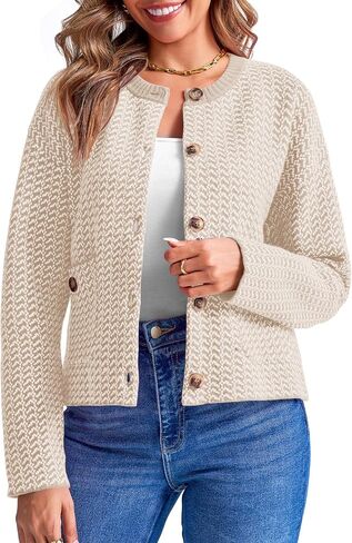 Saodimallsu Womens Cropped Knit Cardigans Fall Crewneck Button Long Sleeve Open Front Soft Sweater Jackets in Saudi Arabia
