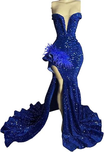 Sparkly Prom Dress Glitter Sequin Feather Split Pageant Celebrity Gala Evening Dress in Saudi Arabia