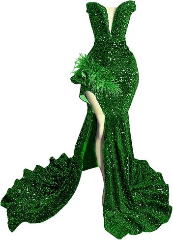 Sparkly Prom Dress Glitter Sequin Feather Split Pageant Celebrity Gala Evening Dress in Saudi Arabia