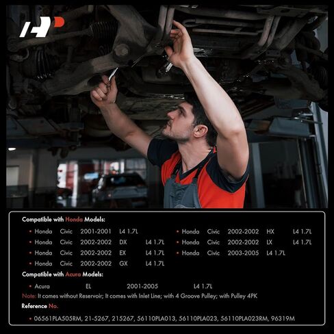 مضخة توجيه كهربائية ممتازة، مع 4 بكرة أخدود وخط مدخل، متوافقة مع Honda Civic & Acura EL، 2001 2002 2003 2004 2005، 1.7 لتر in Saudi Arabia