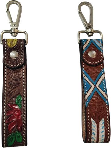 Handcrafted Western Leather Keychain, 1x7 inches, Tooled Design with Metal Clasp, Brown in Saudi Arabia