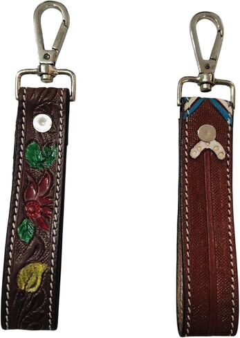 Handcrafted Western Leather Keychain, 1x7 inches, Tooled Design with Metal Clasp, Brown in Saudi Arabia