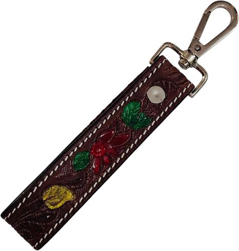 Handcrafted Western Leather Keychain, 1x7 inches, Tooled Design with Metal Clasp, Brown in Saudi Arabia