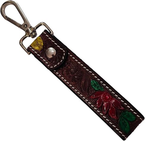 Handcrafted Western Leather Keychain, 1x7 inches, Tooled Design with Metal Clasp, Brown in Saudi Arabia