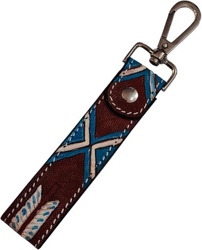 Handcrafted Western Leather Keychain, 1x7 inches, Tooled Design with Metal Clasp, Brown in Saudi Arabia