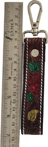 Handcrafted Western Leather Keychain, 1x7 inches, Tooled Design with Metal Clasp, Brown in Saudi Arabia