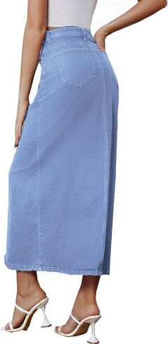 Denim Skirt for Women Midi Jeans Skirt A Line Slit Below The Knee Long Skirt in Saudi Arabia