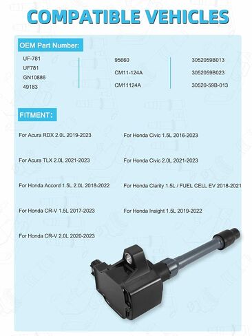 Set of 4 UF781 Ignition Coil Pack (1.5L 2.0L) 2016-2023 For Acura RDX TLX,For Honda Accord CR-V Civic,Replace # GN10886 CM11-124A CM11124A 30520-59B-013 3052059B013 3052059B023 95660 49183 in Saudi Arabia