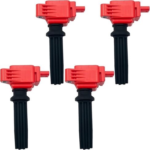 Red Ignition Coil Packs UF670 Set of 4 Compatible With Ford Ecosport Edge Explorer Focus RS ST Fusion Mustang Jaguar XE XF XFL F-Pace XJL LR2 Discovery Sport Lincoln MKC MKT MKX 2.0T 2.3T in Saudi Arabia