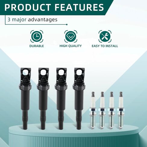AUTOKAY Ignition Coil & Iridium Spark Plug Set of 4 for BMW 128i 135i 335i 325i 328i 330i M5 M6 525xi 528i 550i 750i N54 X3 X5 X6 Z4 Replaces UF592 C1638 12137571643 12137594937 in Saudi Arabia