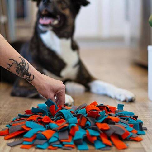 Messy Mutts Square 16" x 16" Forage Mat and Lick Mat with Non Slip Suction Cups | Stimulating Sniffing Interactive Puzzle for Dogs | Silicone Triangle Licking Mat in Saudi Arabia