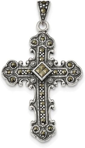 FJC Finejewelers Sterling Silver Marcasite Cross Pendant Necklace Chain Included in Saudi Arabia