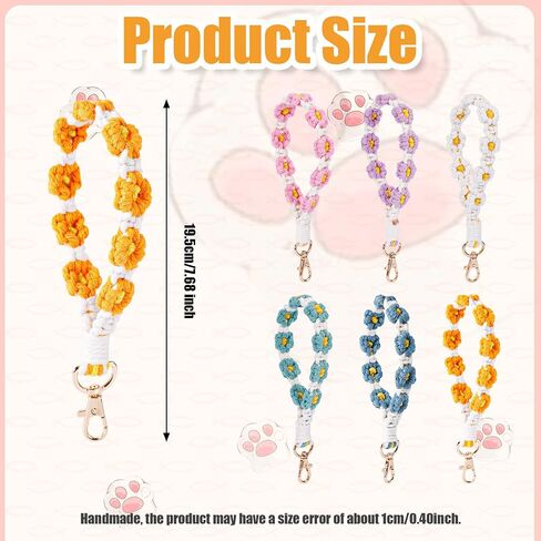 12pcs Handmade Wristlet Keychains, Boho Macrame Keychain Woven Bracelet Wrist Lanyard Car Key Chain Wristbands Cute Daisy Flower Keyring for Women in Saudi Arabia