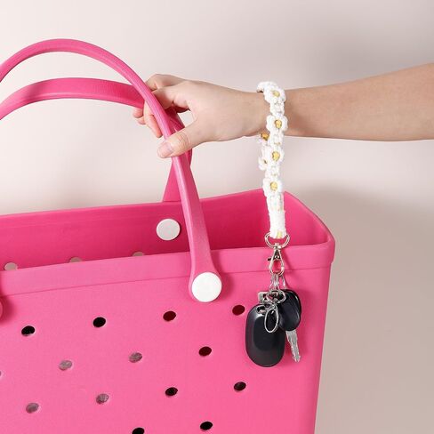 12pcs Handmade Wristlet Keychains, Boho Macrame Keychain Woven Bracelet Wrist Lanyard Car Key Chain Wristbands Cute Daisy Flower Keyring for Women in Saudi Arabia