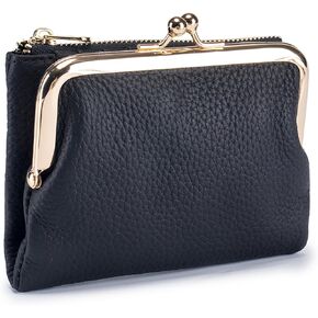 Genuine Leather Kiss Lock Wallet for Women Kiss Clasp Coin Purse Small Bifold Wallet with Card Slots and Zipper Pocket (Wine Red) in Saudi Arabia