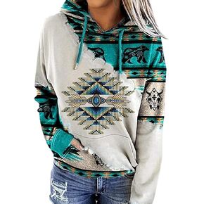 Women's Western Sweatshirt Aztec Hoodie Geometric Ethnic Style Pullover Western Wear Cowgirl Sweatshirts for Women in Saudi Arabia
