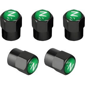 5PCS Car Tire Valve Stem Caps, Brass Metal Tire Valve Cap Cover with Sealing Ring, N2 Nitrogen Logo Leakproof Tire Valve Stem Cover for Car Motorbike, Trucks, Bike, Bicycle (Black, Green) in Saudi Arabia