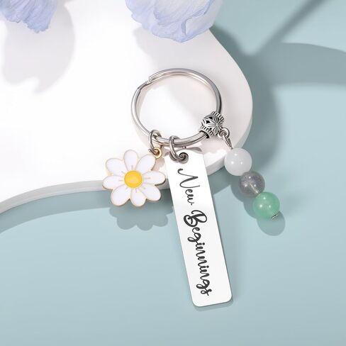 MFTRADING New Beginnings Keychain for Women Friends Coworkers Daughter Son Birthday Christmas Gifts Natural Crystal Keychain in Saudi Arabia