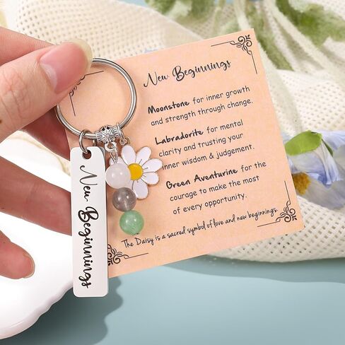 MFTRADING New Beginnings Keychain for Women Friends Coworkers Daughter Son Birthday Christmas Gifts Natural Crystal Keychain in Saudi Arabia